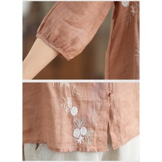 Áo sơ mi nữ style Trung Quốc, thêu tỉ mỉ, cổ Mandarin thời thượng