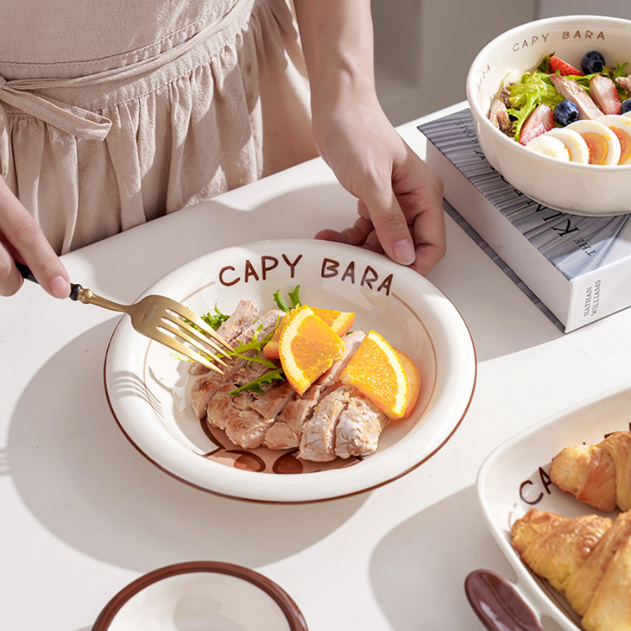 Bát Đĩa Sứ Capybara Đáng Yêu, Bát Ăn Cơm, Bát Ăn Chè, Chén Dĩa Dễ Thương SET016