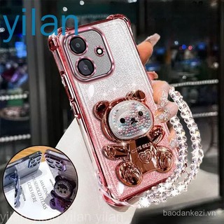 Ốp điện thoại chống sốc cho OPPO A3 A3X 4g A3 pro bốn góc chống rơi dễ thương 3D đầy màu sắc giá đỡ gấu khung vỏ vòng tay pha lê Vỏ mềm 5LII