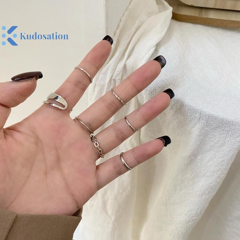 Kudosation 7 Chiếc Nhẫn Trang Sức Thời Trang Bộ Bán Chạy Kim Loại Rỗng Tròn Mở Nhẫn Nữ Cho Bé Gái Nữ Tiệc Cưới Quà Tặng