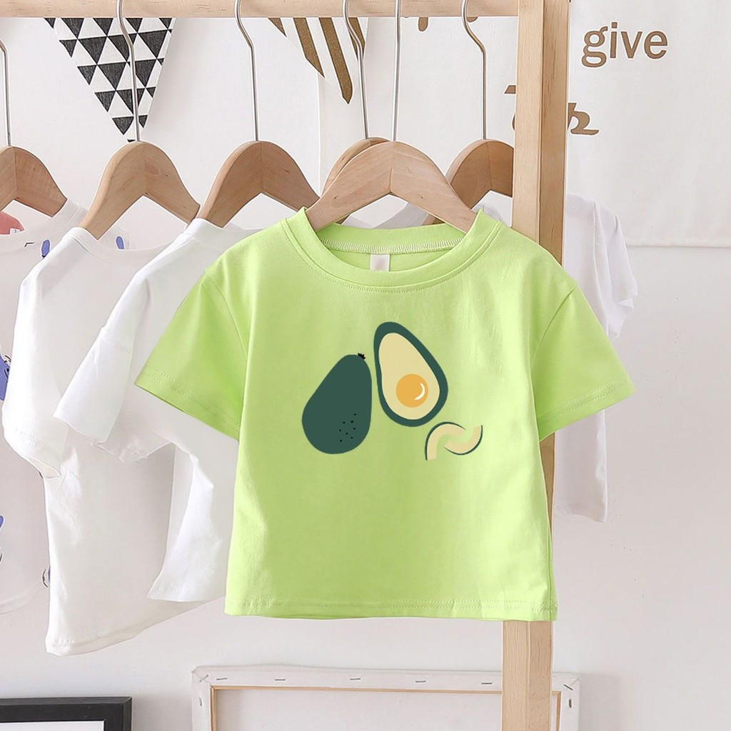 Trẻ Em 2D Hoạt Hình Trái Cây Bơ In Áo Thun Tay Ngắn Mùa Hè Áo Thun Thường Ngày Cho Bé Trai Bé Gái
