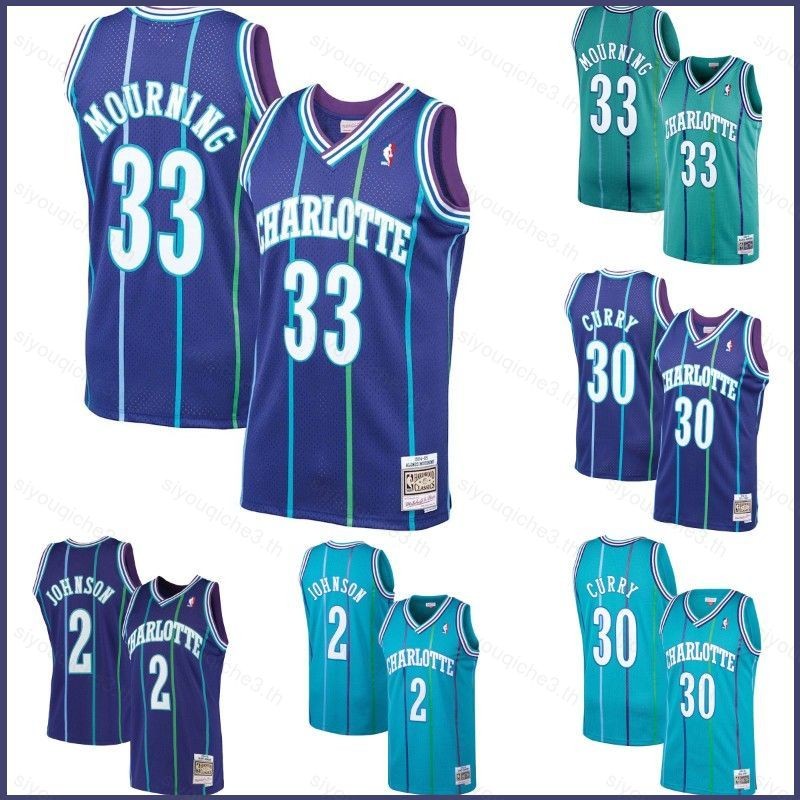 SY3 Áo Jersey Bóng Rổ Charlotte Hornets Alonzo Mourning & Stephen Curry Edition, Phiên Bản Kỷ Niệm