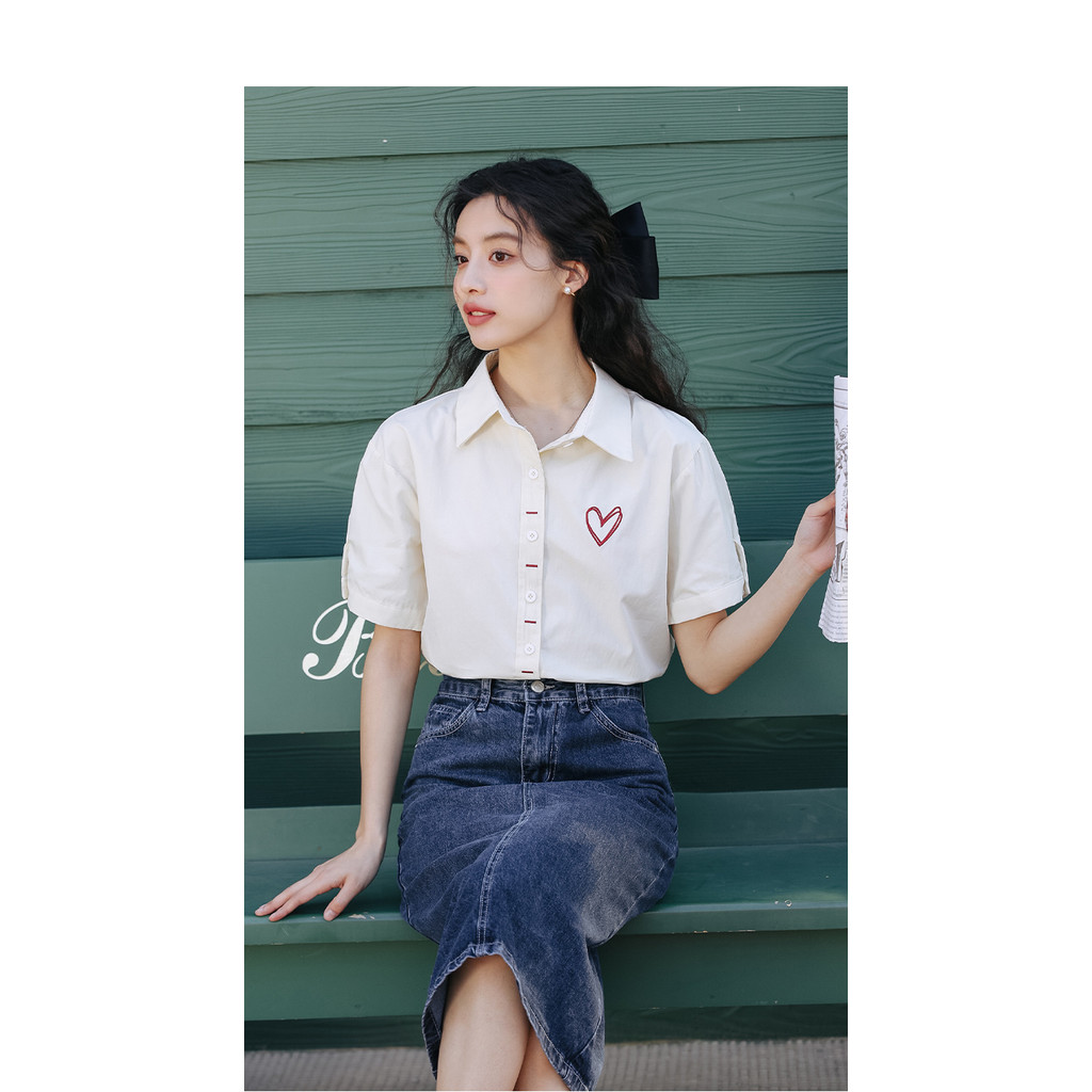 Mutu Cổ Áo polo Nhỏ Preppy Phong Cách Tình Yêu Thêu Top Nữ Mùa Hè 2026 Thiết Kế Phong Cách Mới Niche Tay Ngắn Rời Áo Sơ Mi Giảm Tuổi