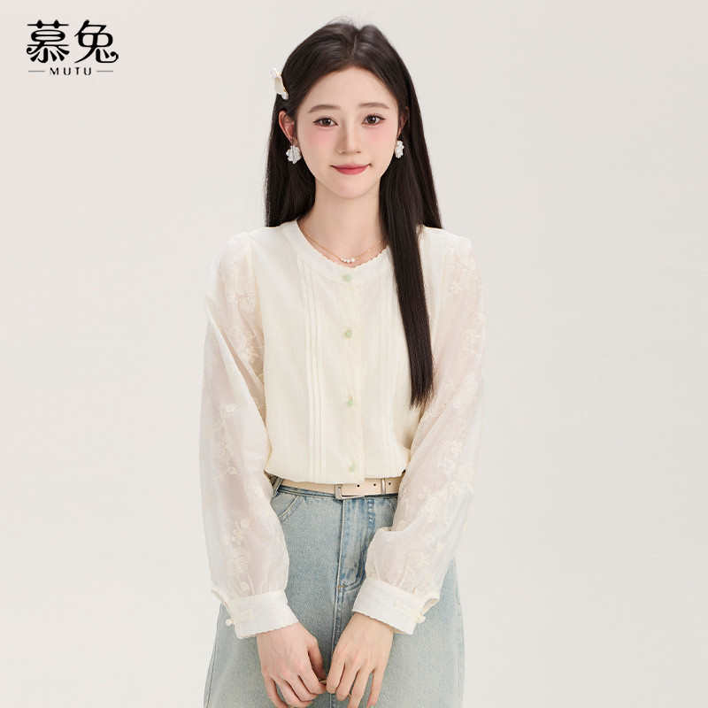Mutu Áo sơ mi thanh lịchjacquard cổ tròn tay dài cho mùa hè 2026