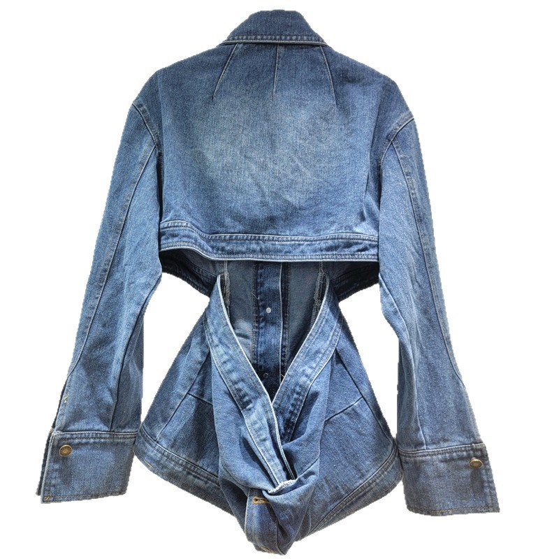 Mùa Thu 2025 Áo Khoác Denim Nữ Eo Nẹp, Tay Dài, Phong Cách Thời Trang Mới Mẻ