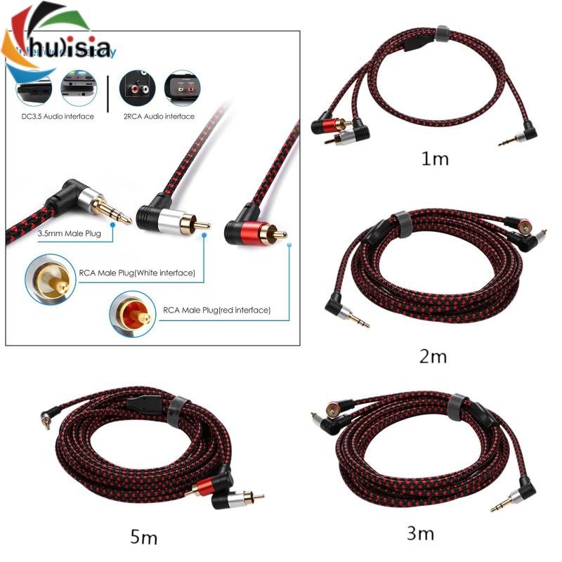 chulisia Cáp âm thanh nam 90 độ 3,5 mm đến 2 RCA Y Splitter Dây cáp chuyển đổi