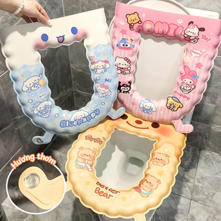 [NHIỀU MẪU] Tấm Lót Bồn Cầu Sanrio Silicon EVA Êm Ái Kèm Tinh Dầu Tỏa Hương Thơm Chống Thấm Bốn Mùa