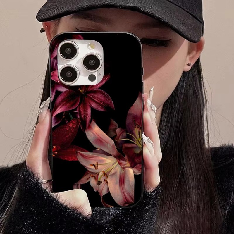 Ốp Điện Thoại Hoa Lily Màu Đỏ Thanh Lịch Cho iPhone 16E 16 15 14 13 12 11 Pro Max XS XR X 7 8 Plus SE2 TPU Chống Sốc Mềm