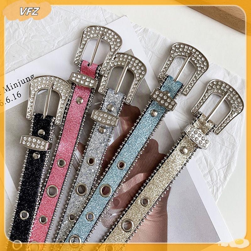 Louislifecool Y2K Bé Gái Goth Kim Cương Giả Thắt Lưng Thời Trang Nữ Dây Da Kim Cương Giả Thắt Lưng Cao Bồi Phương Tây Cho Quần Jean Nam Dropship Mới