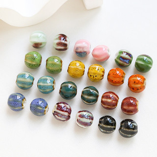 Retro In Hình Tay Gốm Lỗ Thẳng Hạt Bí Ngô Hạt Tròn DIY Handmade Trang Sức Vòng Cổ Đính Hạt Đính Hạt Phụ Kiện
