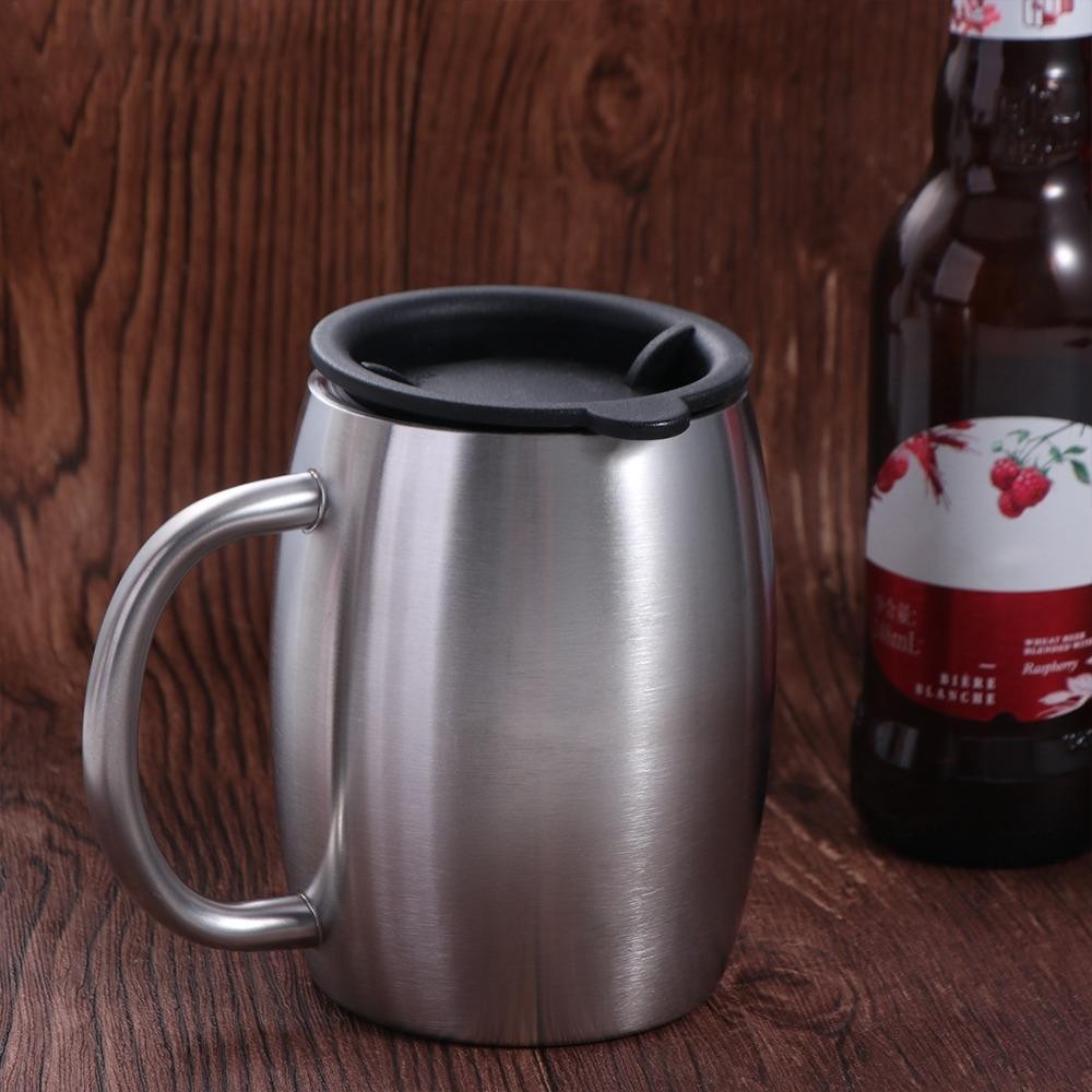 STWEEKAM Cốc Bia Inox, Tường Đôi Có Nắp Tay Cầm Cốc Cà Phê, Trà Sữa Di Động Bền 420ml Cốc Nước Văn Phòng Du Lịch