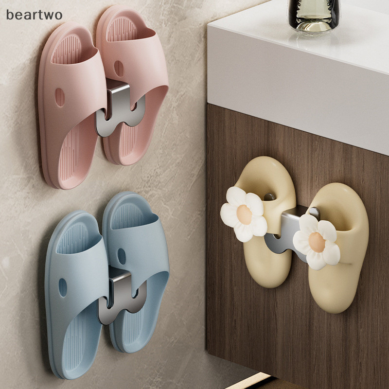 < Beartwo > Giá Dép Phòng Tắm Tự Dính Móc Dép Đơn Giản Giá Thoát Nước Nhà Vệ Sinh Treo Tường Phòng Ngủ Móc Bảo Quản Giá Phơi Giày Đẹp