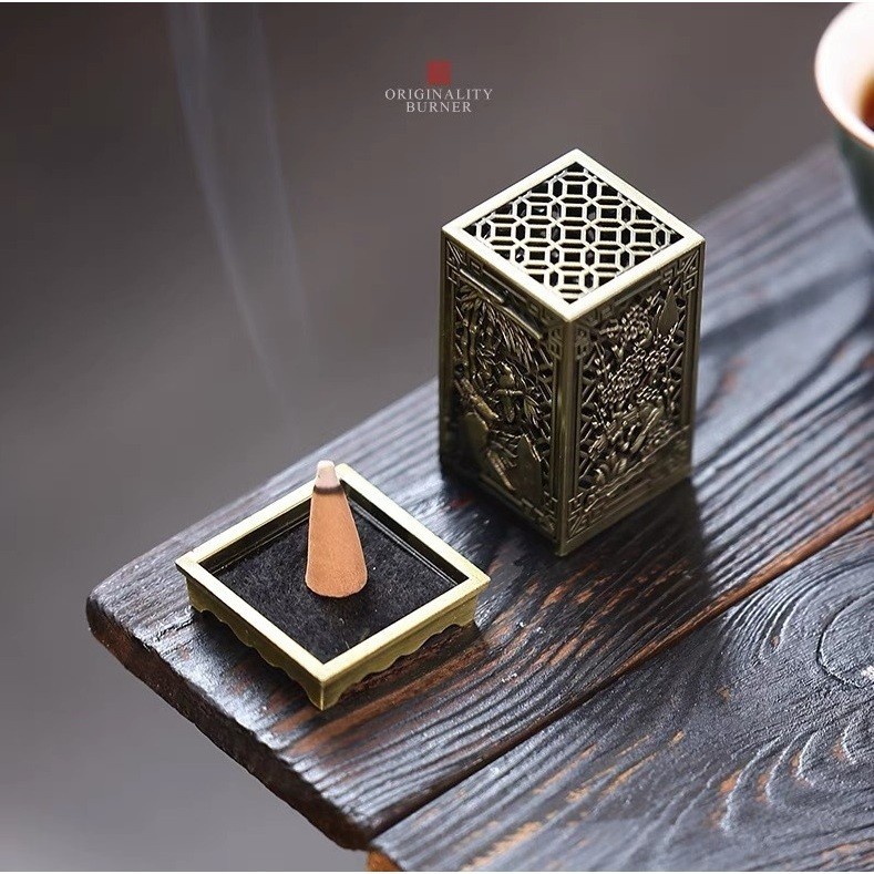 Lư Hương, Hộp Xông Trầm Hương Khắc Trúc Cúc Mai Lan Bằng Hợp Kim Đồng