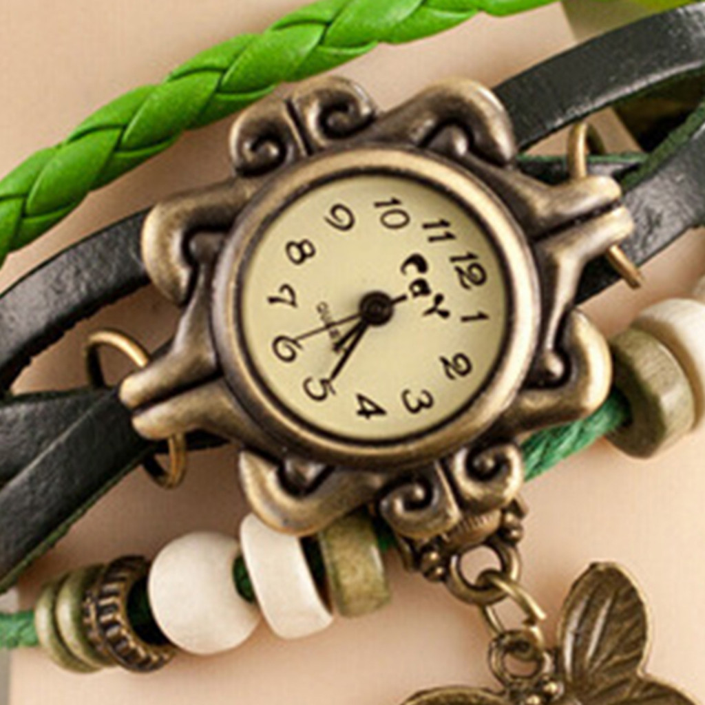 Một thế giới| Bướm Mặt Dây Chuyền Đồng Hồ Vintage Đồng Hồ Đeo Tay Phong Cách Bohemian Nhiều Lớp Bướm Mặt Dây Chuyền Hạt Vòng Tay Vòng Tay Cho Nữ Retro Giả Da Dây Đeo Tay Nữ