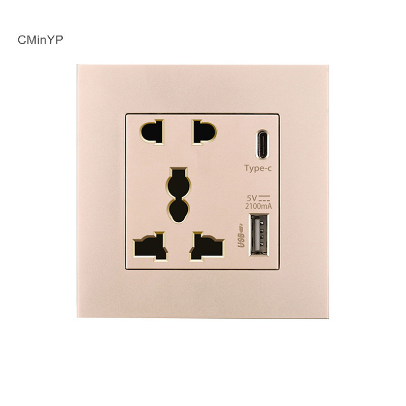 Cminyp Power 2100MA Ổ cắm USB Bảng điều khiển thủy tinh pha lê 13A UK Wall Type C Ổ cắm giao diện Glory