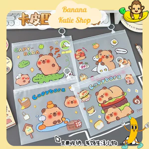 Túi Zip Lụa Capybara, Bìa Lụa Có Zip Cute, Túi Lụa Mờ Có Khóa Kéo Họa Tiết Hoạt Hình Dễ Thương 21*17cm