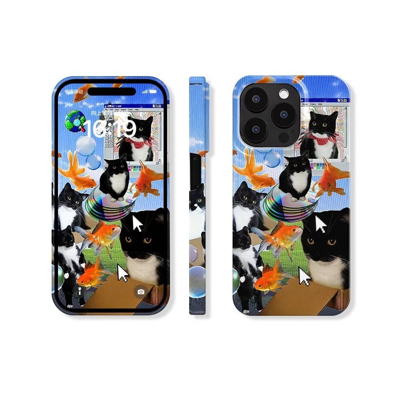Vỏ bảo vệ chống rơi dễ thương cho IPhone 11 14 15 PLUS 12 PRO X XR XSMAX SE 7 8 plus 13 14 15 ProMax QYJS mèo đáng yêu XLSJ