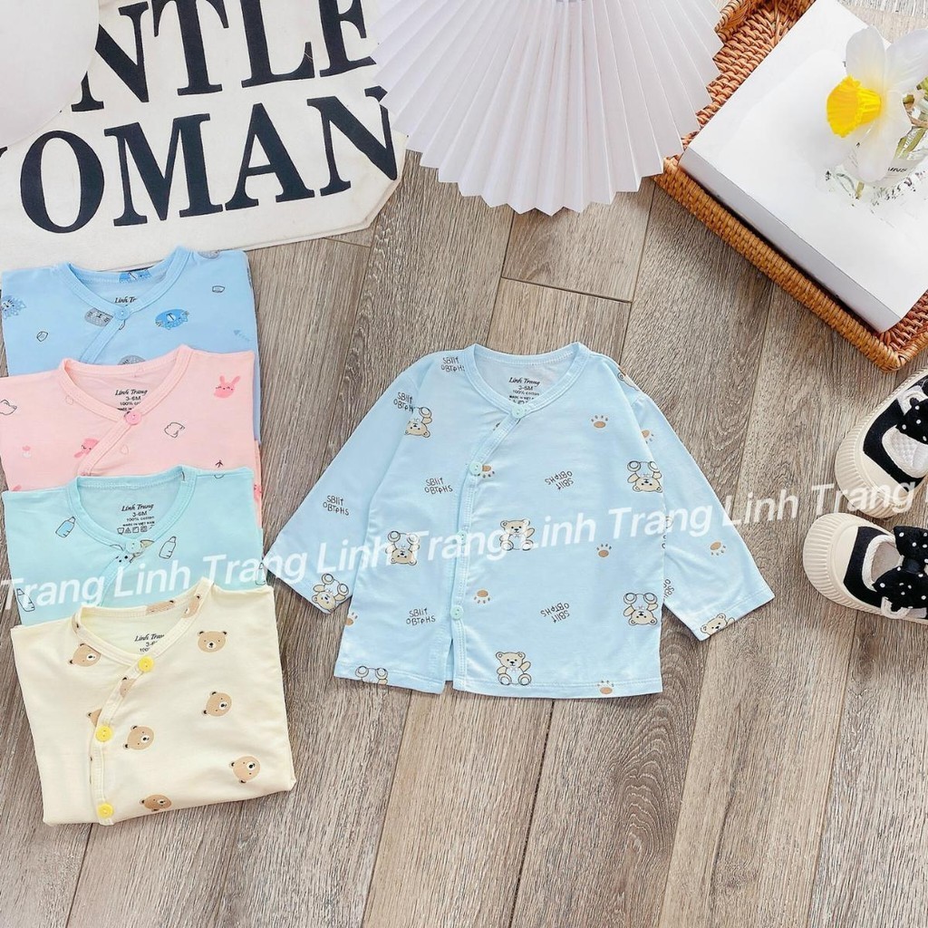 Set 3 - Set 5 Áo dài tay sơ sinh chất thun lạnh phối màu LT in hoạ tiết cho bé 0 - 9 tháng Đậu Đậu Store AL007