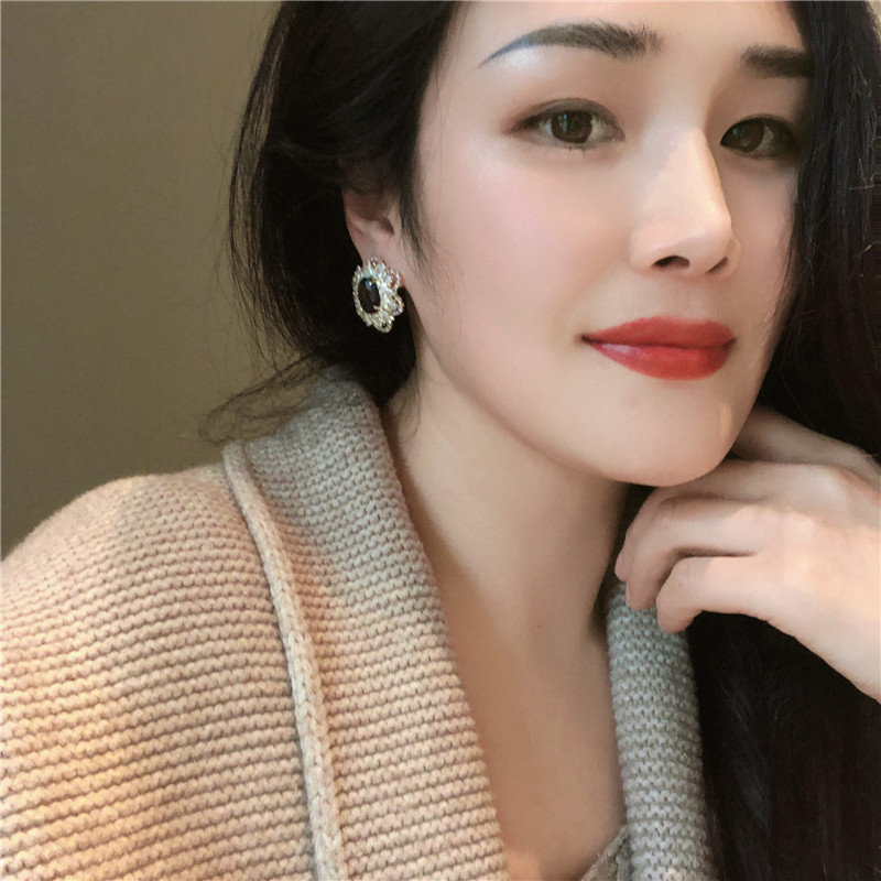 Bạc 925 Kim Xanh Zircon Bông Tai Hoa Hình Học Đơn Giản Sang Trọng Nhẹ Bông Tai Sang Trọng