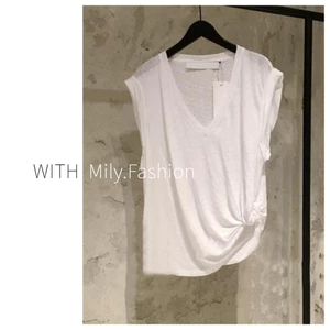 Milyfashion Mùa Hè Phong Cách Mới Kích Thước Lớn Cổ Chữ V Trắng Rời Mỏng Hơn Nhìn Không Tay T