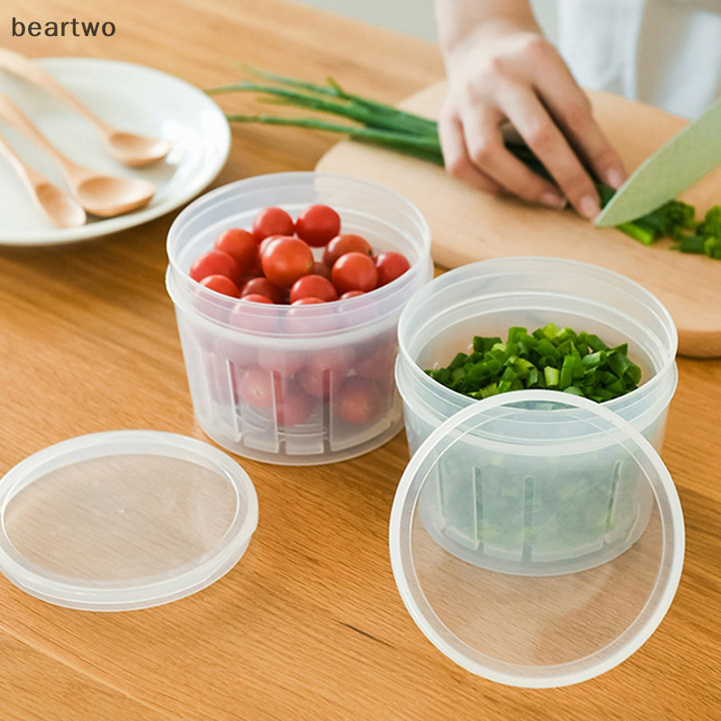 < Beartwo > Giỏ thoát nước hai lớp Hành thịt Gừng trong suốt Dụng cụ sắp xếp tủ lạnh Thực phẩm Rau quả Hộp bảo quản tủ lạnh Đẹp