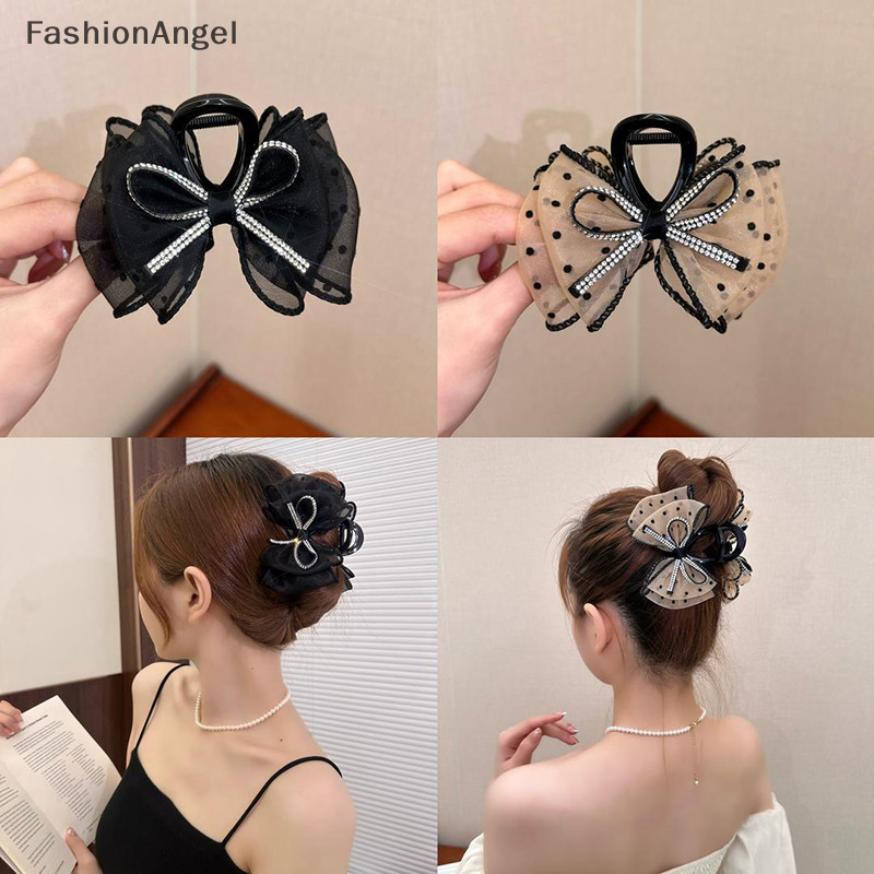 Fashionangel Lưới Thanh Lịch Nơ Kẹp Tóc Nữ Đuôi Ngựa Vuốt Kẹp Lấp Lánh Kim Cương Giả Kẹp Tóc Bé Gái Mũ Đội Đầu Phụ Kiện Tóc Quà Tặng TH