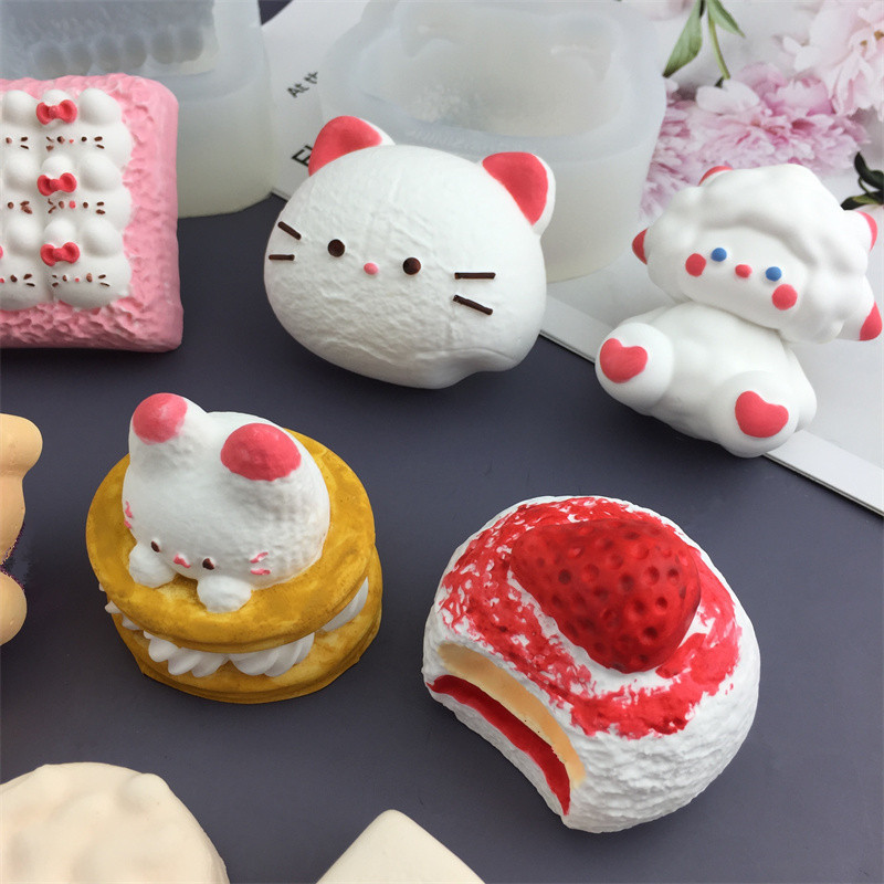 Kem Mèo Tiếng Anh Muffin Dâu Vỏ Sữa Mô Hình Khuôn Silicon Mochi Đồ Chơi Handmade Hương Liệu Thạch Cao Nến Socola Làm Bánh DIY Nướng