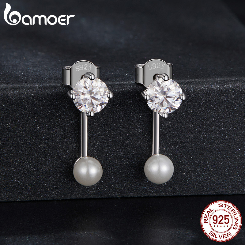 Bamoer Bạc 925 Moissanite Bông Tai Bông Tai Trang Sức Tối Giản Quà Tặng Cho Nữ