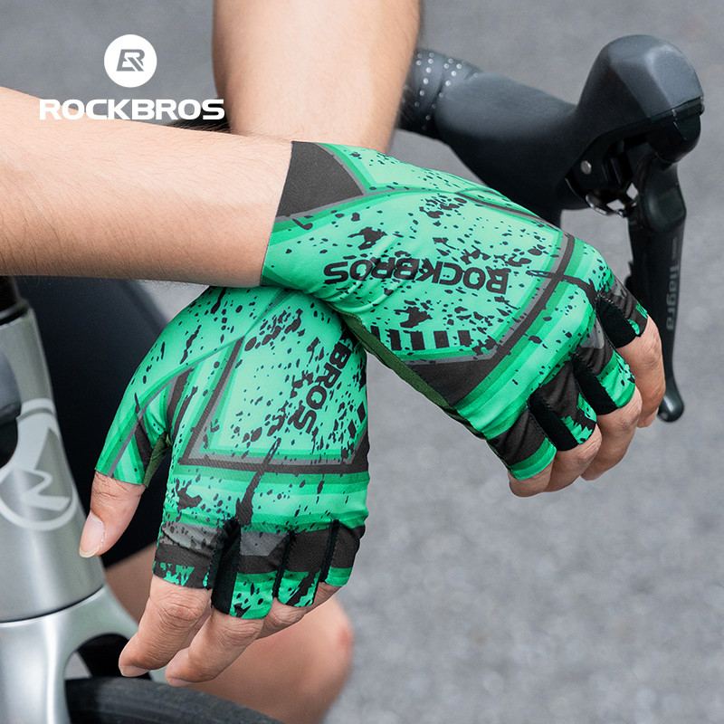 Rockbros Xe Đạp Ice Silk Găng Tay Nửa Ngón SBR Palm Pad Chống Trượt Chống Sốc MTB Xe Đạp Đường Bộ Co Giãn Thoáng Khí Thiết Bị Đi Xe Đạp