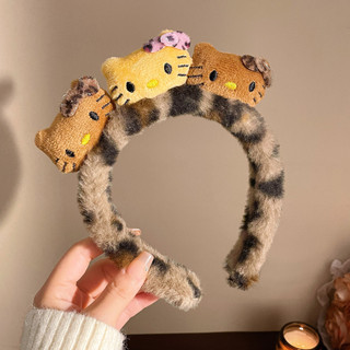 Băng đô in hình da báo sang trọng dành cho nữ Phim hoạt hình Hello Kitty Mũ đội đầu chống trượt