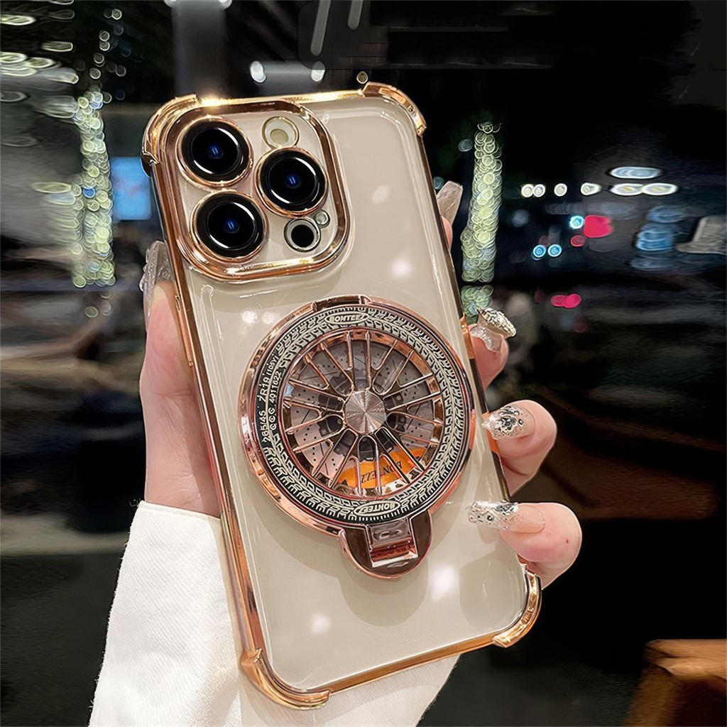 【 Ốp lưng iphone16 】 Mạ giá đỡ con quay hồi chuyển chống rơi Vỏ điện thoại iphone16 Pro MAX 15 14 13 12 11 cho vỏ iPhone XR / XS MAX Vỏ mềm silicon TPU chống sốc