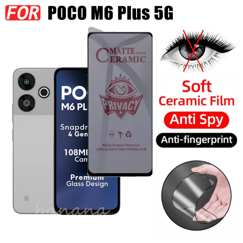 Ốp Điện Thoại Chống Sốc 3 Trong 1 Poco M6 Plus Cho Poco C61 C65 M6 4G 5G Chống Gián Điệp Mềm Gốm Mờ Bảo Mật Kính Cường Lực