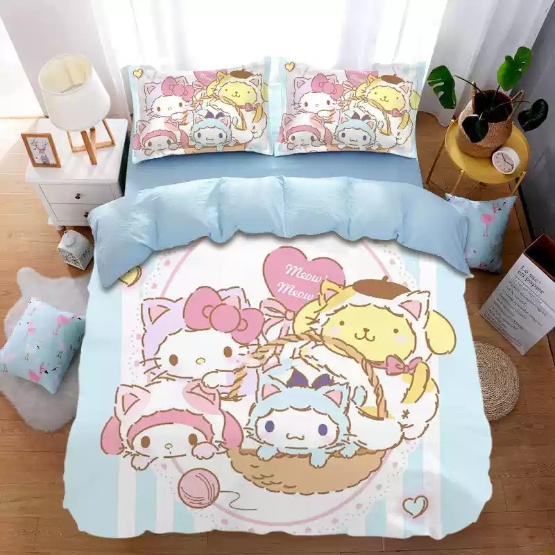 Ps1 Sanrio Cinnamoroll Hoạt Hình 3IN1 Ga Trải Giường Chăn Gối Chất Lượng Cao Cấp Bộ Chăn Ga Gối Phòng Ngủ Gia Đình Có Thể Giặt Được
