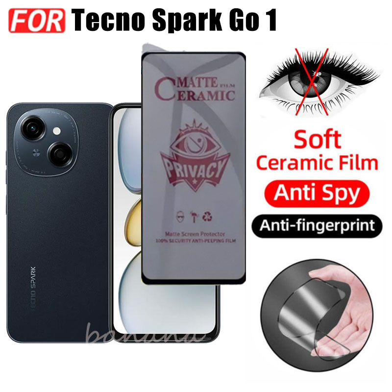 3 TRONG 1 Tecno Spark Go1 Phim gốm chống gián điệp riêng tư cho Tecno Spark Go 2024 Ống kính máy ảnh Kính bảo vệ màn hình và phim mặt sau