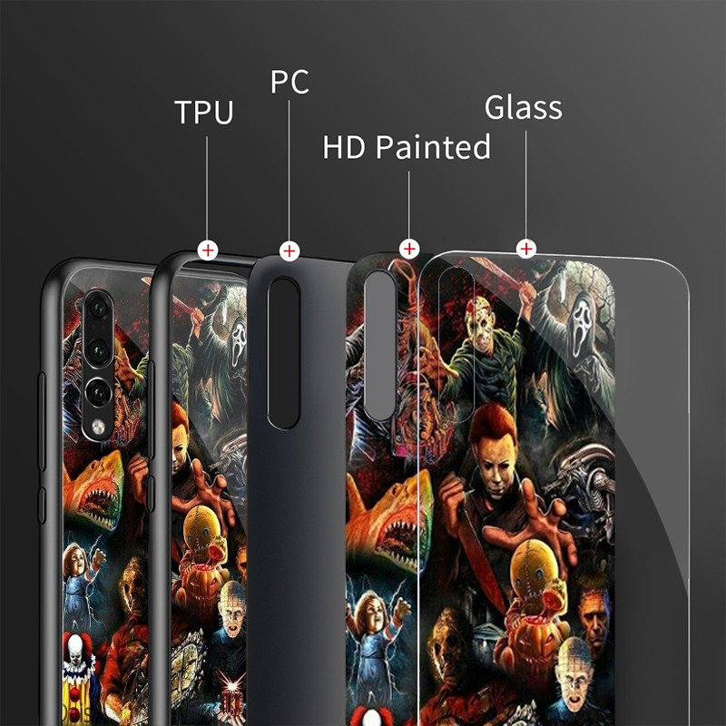 HALLOWEEN HORROR CHARACTERS Bộ sưu tập kính cường lực Vỏ điện thoại cho IPhone 15 14 13 12 11 Pro XS Max Plus Mini X XR 8 7 6s SE2 / 3 Cover