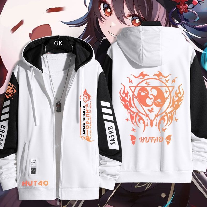 Jersey Genshin Impact Hu Tao áo khoác dây kéo Áo khoác cardigan áo len Unisex dài tay Top Cosplay