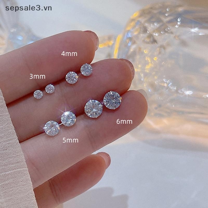 # VN # 1 Đôi Bạc Cổ Điển Bốn Prong Bông Tai Zircon Đơn Giản Cho Nữ.
