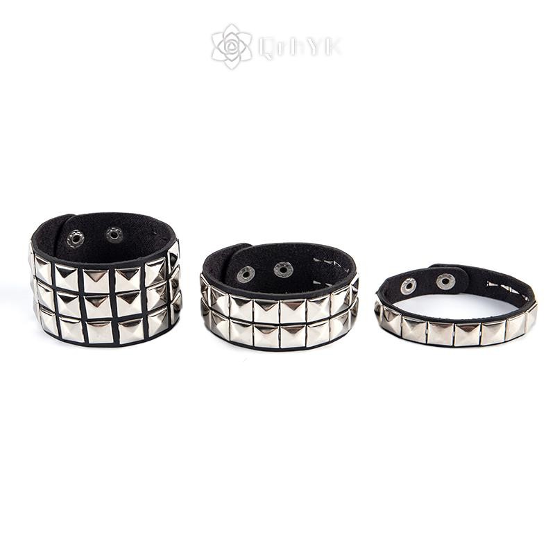 Qrhyk Độc Đáo Đinh Tán Đinh Tán Rộng Vòng Tay Punk Gothic Rock Unisex Lắc Tay Nam Trang Sức Mới