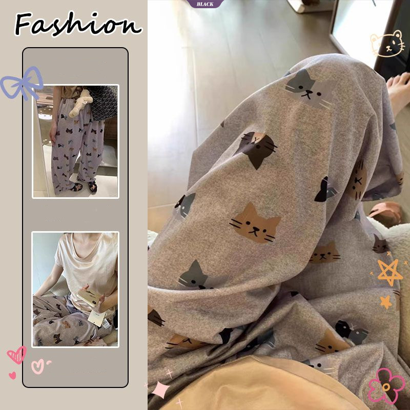 Ins Hoạt Hình Giải Trí Đi Bộ Pyjama Quần Nữ Mùa Hè Mới Dễ Thương Mèo Con Rời Phần Mỏng Quần Nhà [BL]