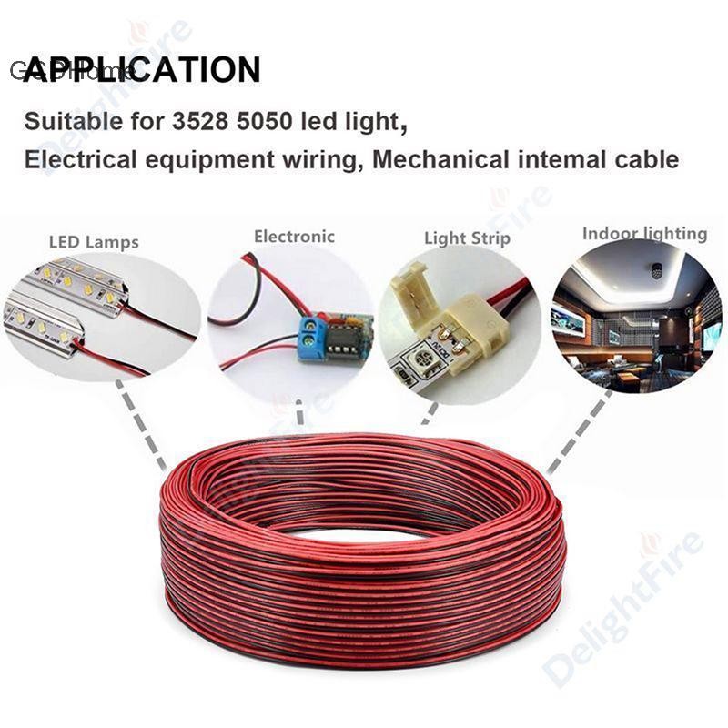 Cáp LED GCDHome 10m 2 Pin Cáp 22AWG Dây LED 2 Đỏ Đen Nóng Dây Điện
