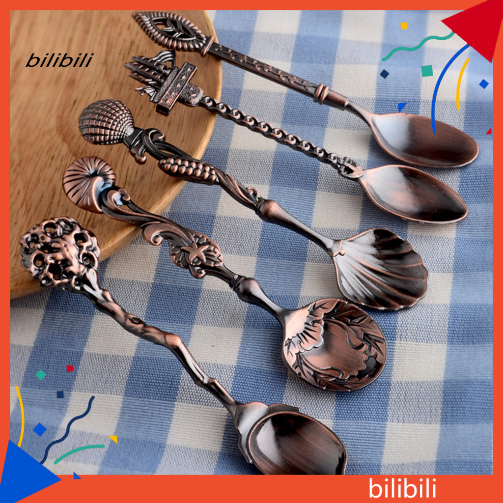 BIL 5 Cái / bộ Muỗng Cà Phê Cổ Hình Dạng Duyên Dáng Hợp Kim Phong Cách Hoàng Gia Thìa Bàn Cho Gia Đình