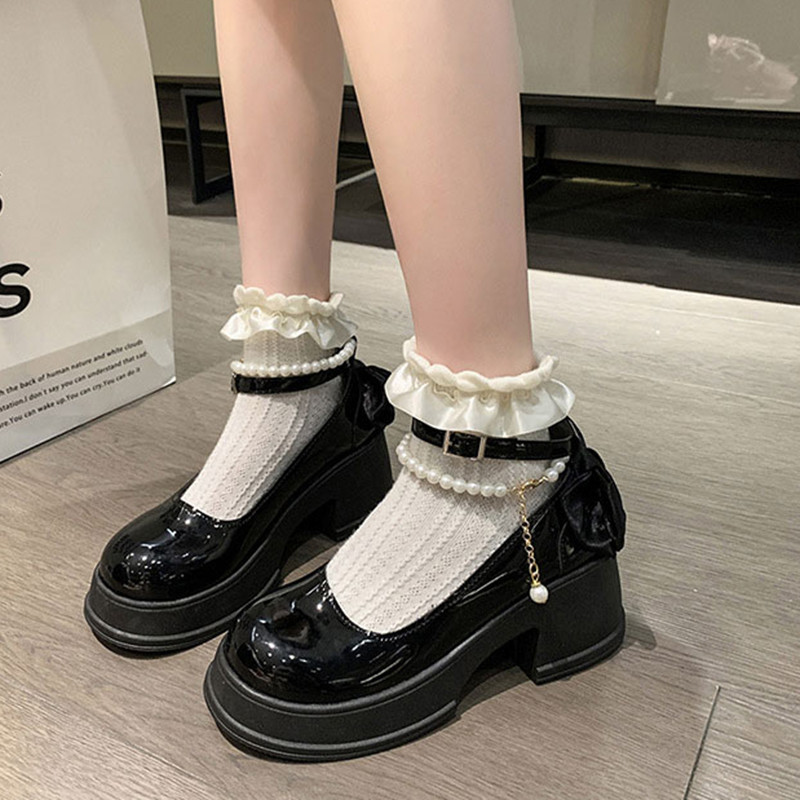🔥Còn hàng🔥Giày Búp Bê Nữ 7p Mũi Tròn Gót Dày Thiết Kế Khóa Giày lolita đế cao 7cm