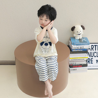Bộ đồ ngủ lụa băng Modal mùa hè cho bé trai-Quần ngắn tay thường ngày Hoạt hình Đồ mặc nhà cho bé