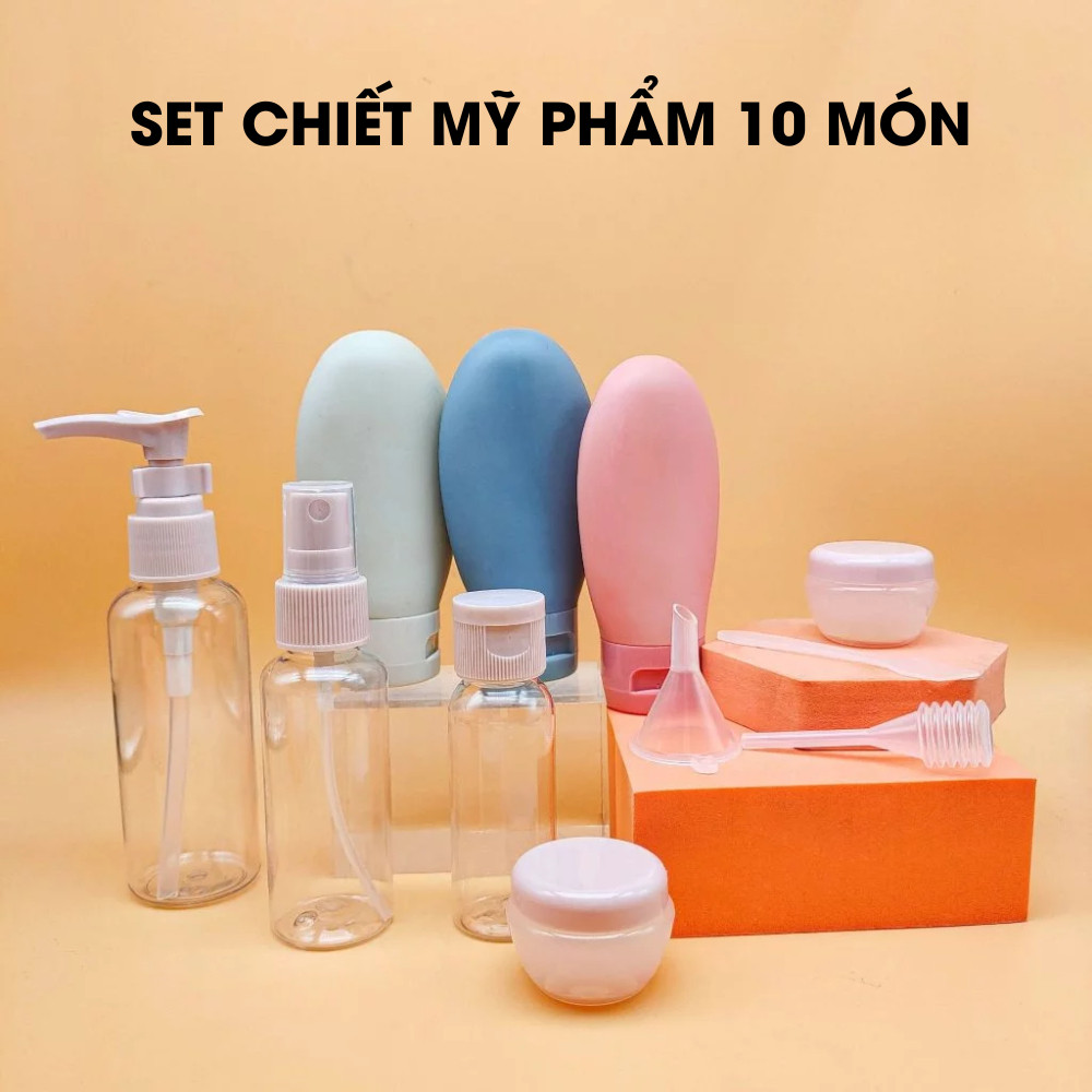 Bộ Chiết Mỹ Phẩm Du Lịch 10 Món Cao Cấp - Set Chiết Mỹ Phẩm 10 Chi Tiết Tiện Lợi DT004