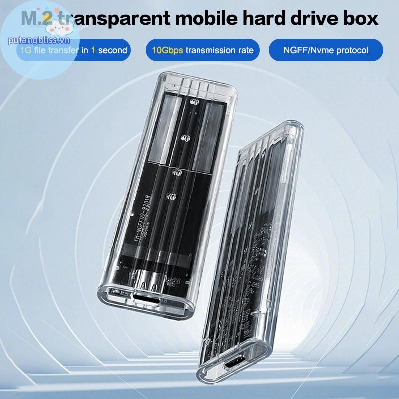 Pufangbliss M.2 NVME PCIe NGFF SATA Protocol Case Clear USB Type C 10Gbps PCI-E Hộp đựng ổ cứng gắn ngoài trong suốt cho điện thoại máy tính xách tay VN