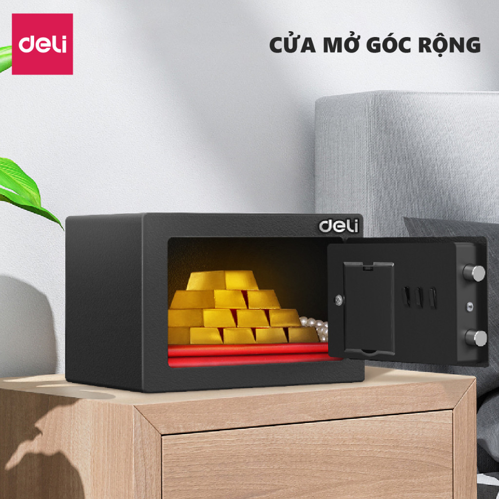 Két Sắt Mini DELI Khóa Điện Tử Chống Cháy, 2 Phương Thức Mở Khóa, Bảo Mật Cao An Toàn