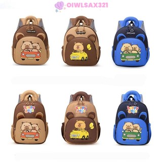 Ba lô Capybara OIWLSAX321, Túi đi học Capybara hoạt hình bằng Nylon, Ba lô mẫu giáo nhẹ dung tích lớn nhiều túi