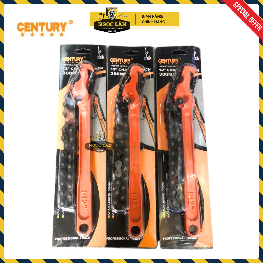 [Chính hãng] Cảo dây xích, cờ lê xích, mỏ lết xích CENTURY 12” 300mm thép CRV cao cấp