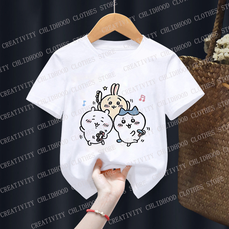 Trẻ Em Chiikawa 2D Tee Kawaii In Hoạt Hình Tay Ngắn Top Bé Trai Bé Gái Thường Ngày 2-14