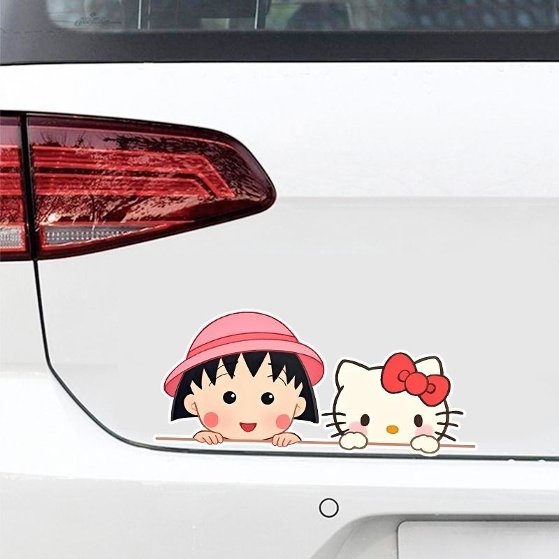 Cherry Maruko Xe Phía Sau Kính Chắn Gió Trang Trí Dán Mèo Mèo Xe Máy Chống Thấm Nước Dán
